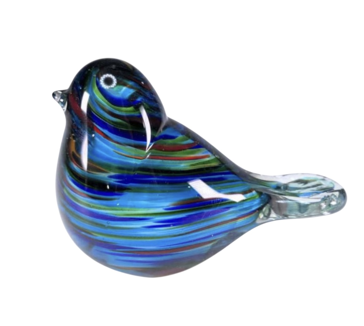 Art Glass Bird Green & Blue