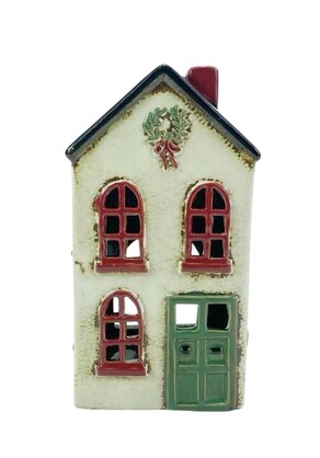 Xmas House Wreath & Green Door - Tealight