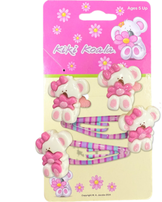 601864 Kiki Koala Sitting w/flower Hair clips and Ties