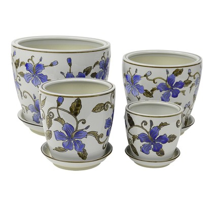 PE0049 - SET 4 STRAIGHT PLANTERS BLUE HIBISCUS