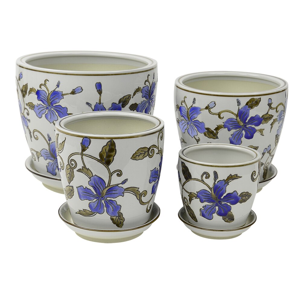 PE0049 - SET 4 STRAIGHT PLANTERS BLUE HIBISCUS