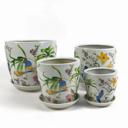 PE0072 - SET 4 PLANTERS FLORAL COLOUR