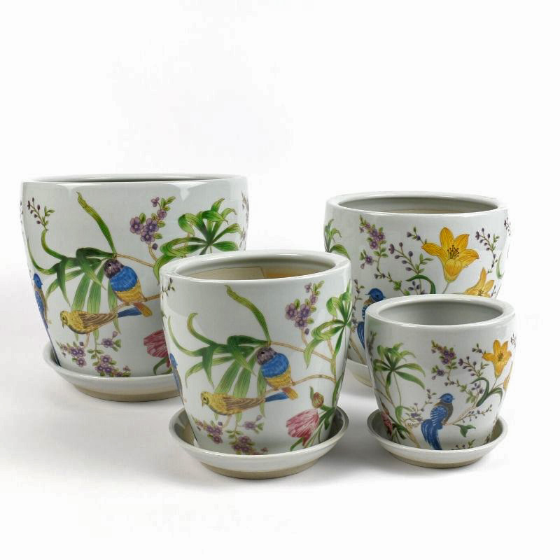 PE0072 - SET 4 PLANTERS FLORAL COLOUR