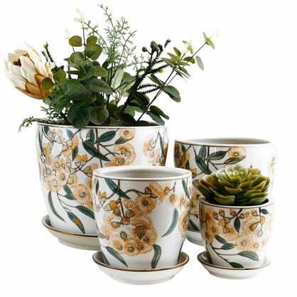 PE0091- YELLOW BLOSSOM PLANTERS - SET OF 4