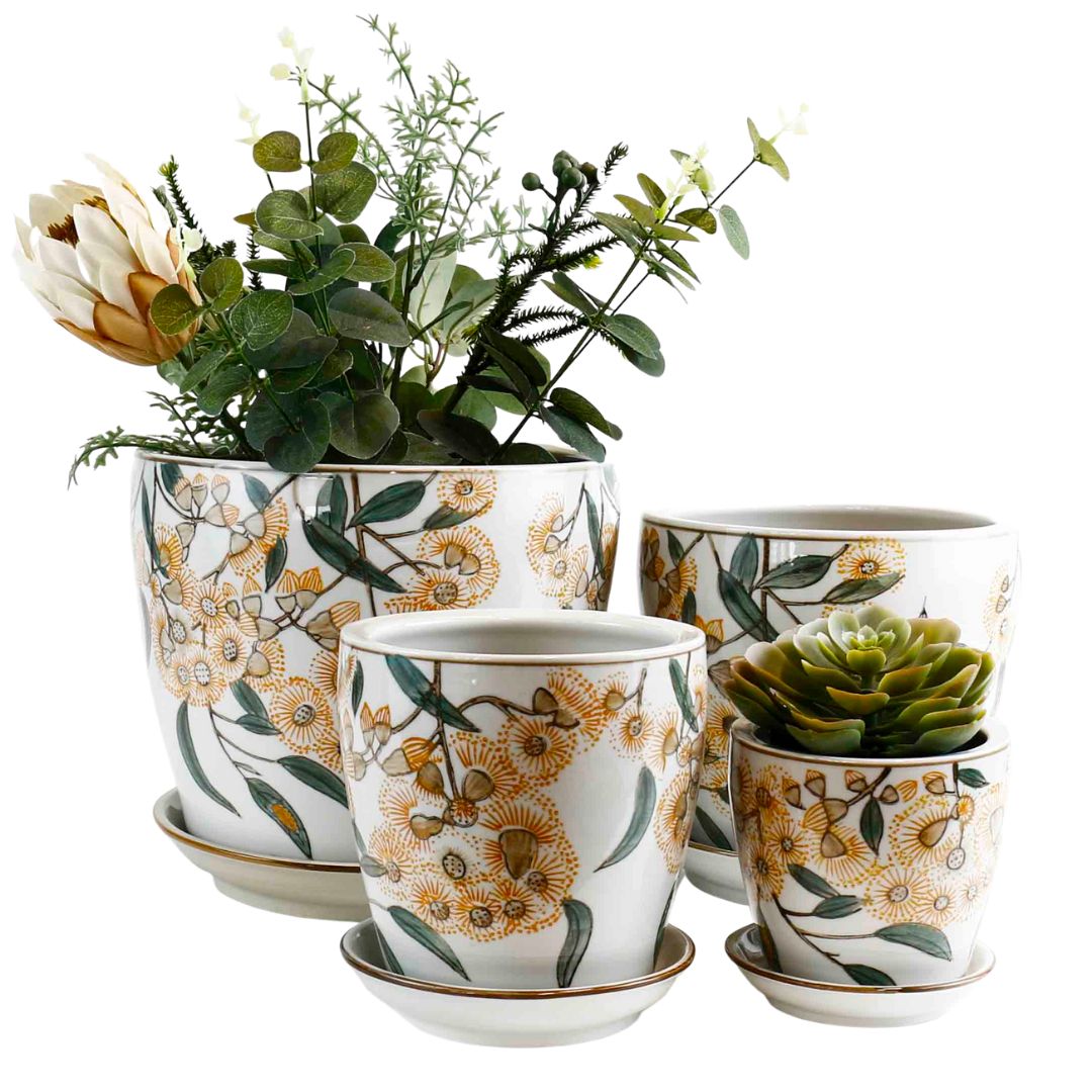 PE0091- YELLOW BLOSSOM PLANTERS - SET OF 4