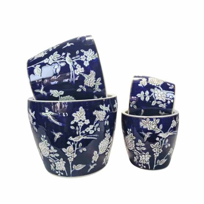 PE0127 - SET OF 4 PLANTERS - NAVY FLORAL