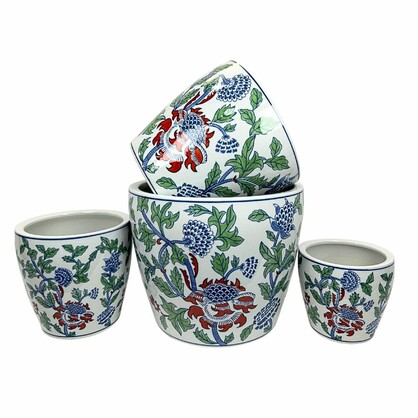 PE0132 - SET OF 4 PLANTERS - CHINOISERIE GARDEN