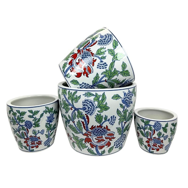 PE0132 - SET OF 4 PLANTERS - CHINOISERIE GARDEN