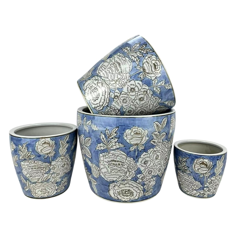 PE0146 - SET OF 4 PLANTERS - CORNFLOWER BLOOM