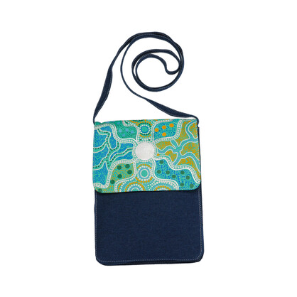 LCB52GOSMDE - Hand Crafted and Hand Painted Leather and Denim Combo Cross Body Bag 	22 X 28 X 2.5 cm