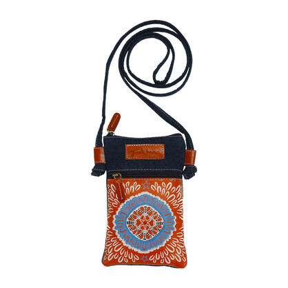 LCB10YUBDE - Hand Crafted and Hand Painted Leather and Denim Combination Cross Body "Hippie" Bag 13 X 19cm