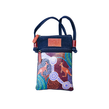 LCB10PFWJ -  Hand Crafted and Hand Painted Leather and Denim Combination Cross Body "Hippie" Bag 13 X 19cm