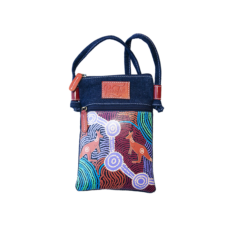 LCB10PFWJ -  Hand Crafted and Hand Painted Leather and Denim Combination Cross Body "Hippie" Bag 13 X 19cm