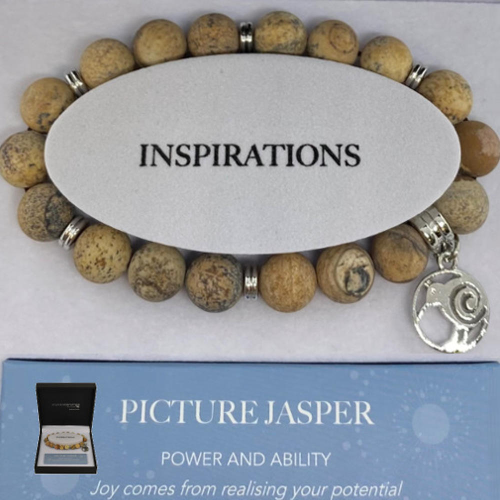 Matte Kiwi Charm Bracelet 10mm Bead - PICTURE JASPER WXKCM-PJ