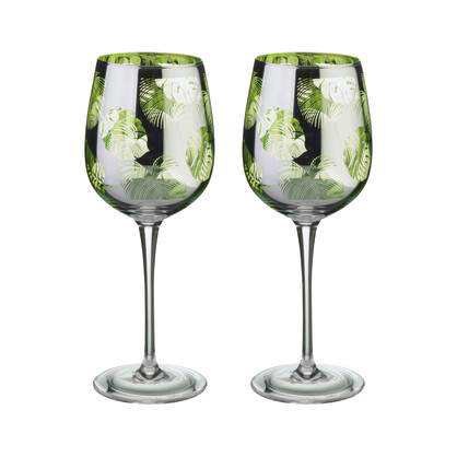 ARTLAND TROPICAL LEAVES WINE GLASS (2) ART30104-2