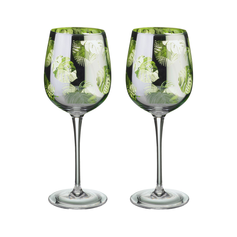 ARTLAND TROPICAL LEAVES WINE GLASS (2) ART30104-2