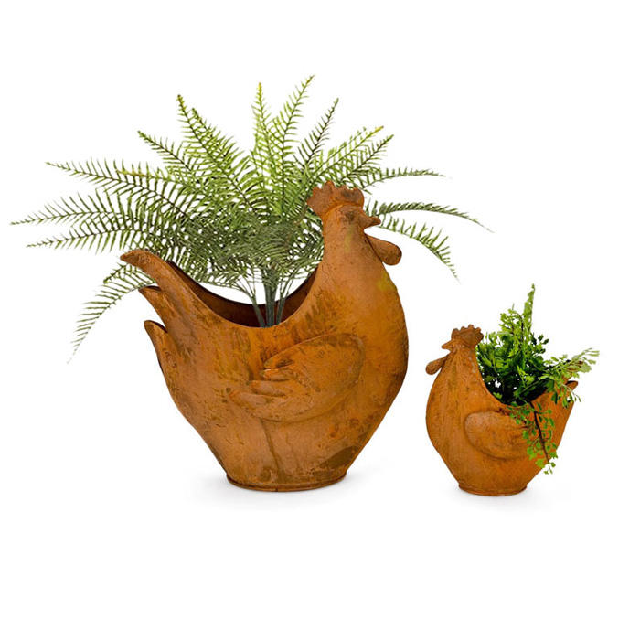 Wholesale Chicken Planter Rust S/2 Alfresco Gardenware Fieldfolio
