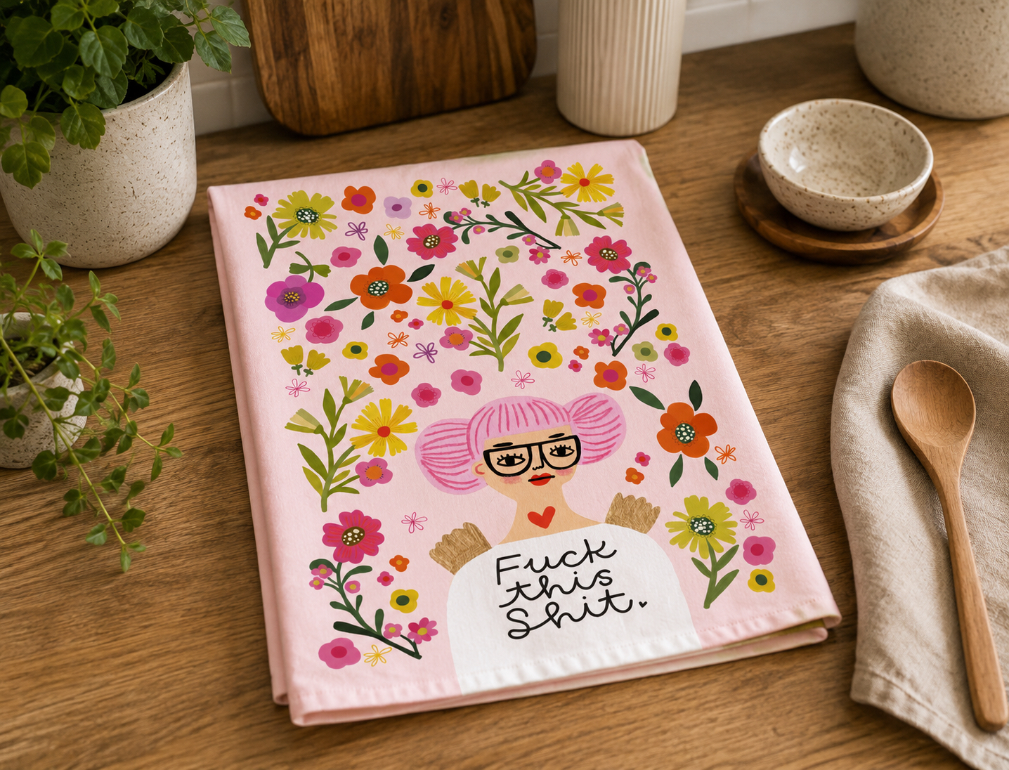 Fuck This Shit Grumpy Angel Tea Towel