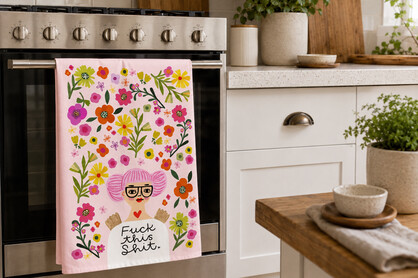 Fuck This Shit Grumpy Angel Tea Towel