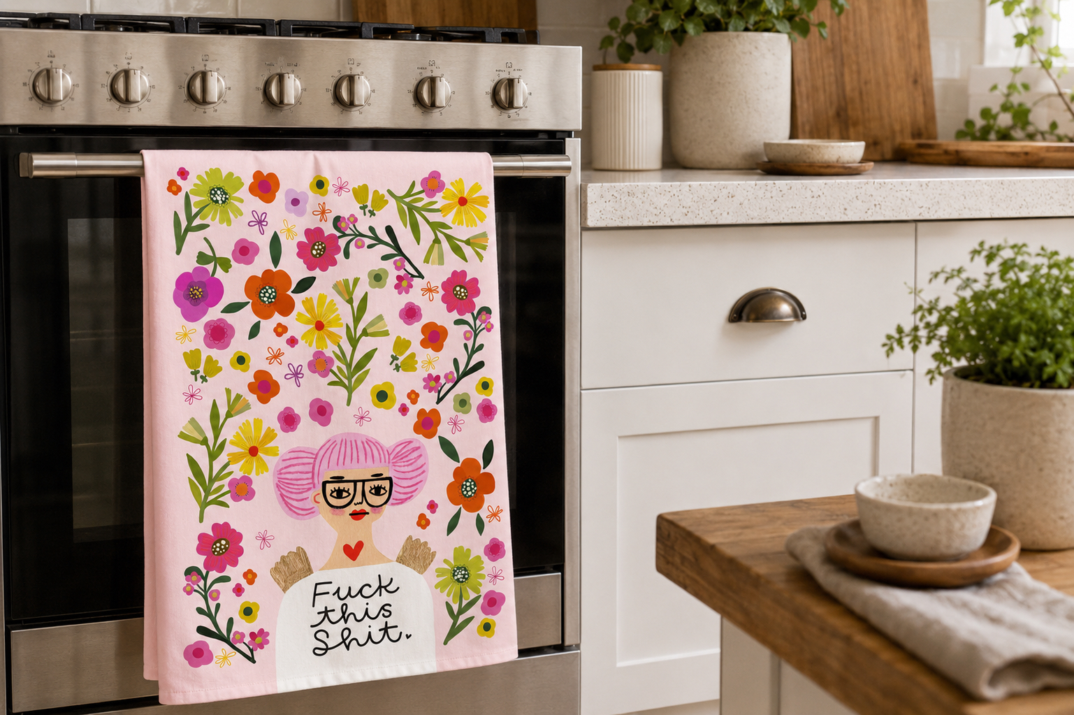 Fuck This Shit Grumpy Angel Tea Towel