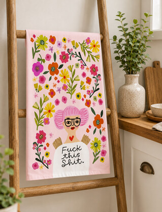 Fuck This Shit Grumpy Angel Tea Towel