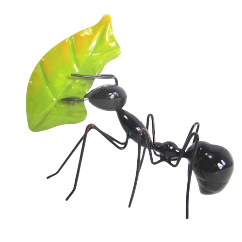 Y18ANT Ant - Black - Holding Leaf - Metal free standing