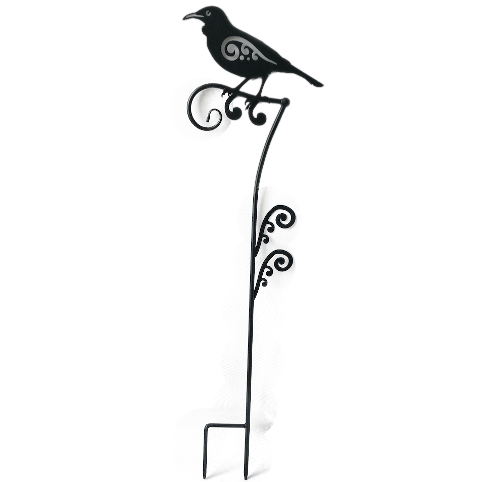 F19-73109-2 Garden Stake - BlackBird with Koru in Black