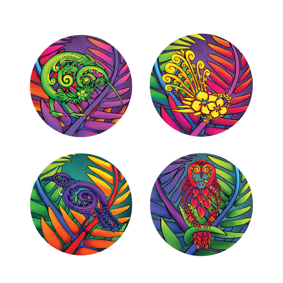 C41 Sophie Blokker Bright Art Ceramic Round Coasters - set of 4 with Cork Backing