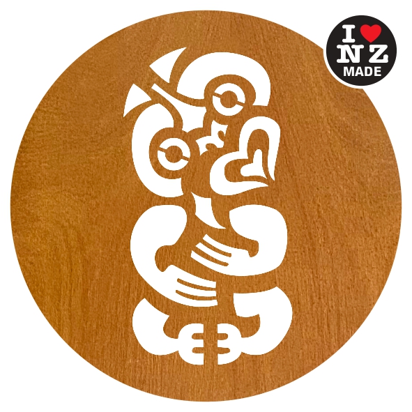 C25-004 Set of 4 Laser Cut Rimu Veneer Coasters with Tiki