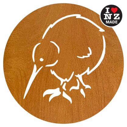 C25SB-KIW Sophie Blokker Set of 4 Laser Cut Rimu Veneer Coasters - Kiwi