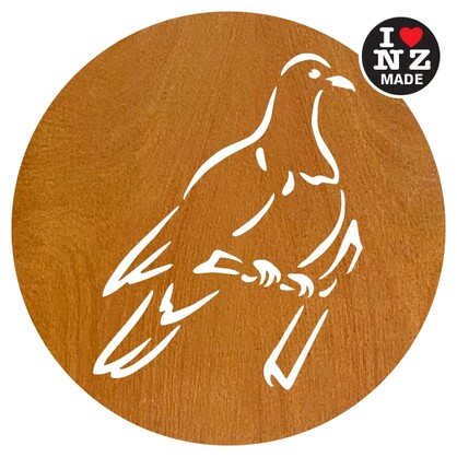 C25SB-WOP Sophie Blokker Set of 4 Laser Cut Rimu Veneer Coasters - Wood Pigeon