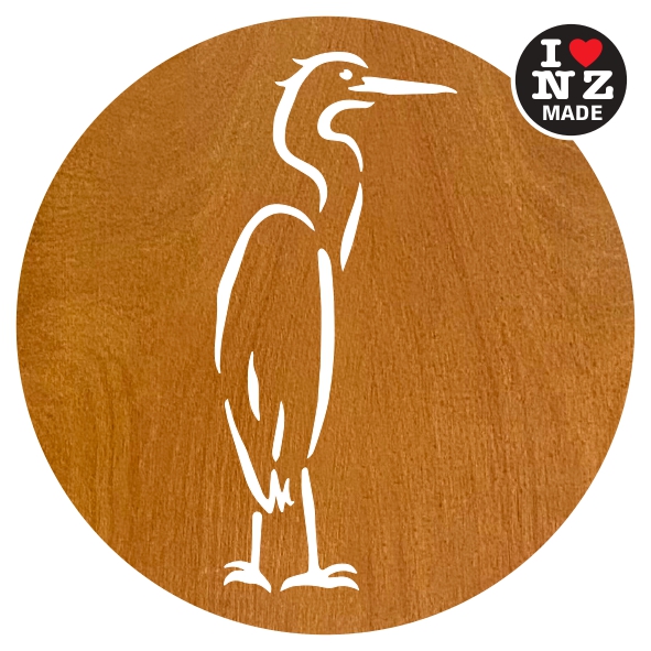 C25SB-HRN Sophie Blokker Set of 4 Laser Cut Rimu Veneer Coasters - White Heron