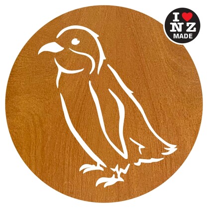 C25SB-BPG Sophie Blokker Set of 4 Laser Cut Rimu Veneer Coasters - Blue Penguin