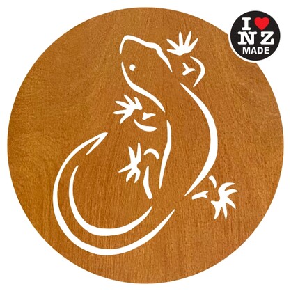 C25SB-GEC Sophie Blokker Set of 4 Laser Cut Rimu Veneer Coasters - Gecko