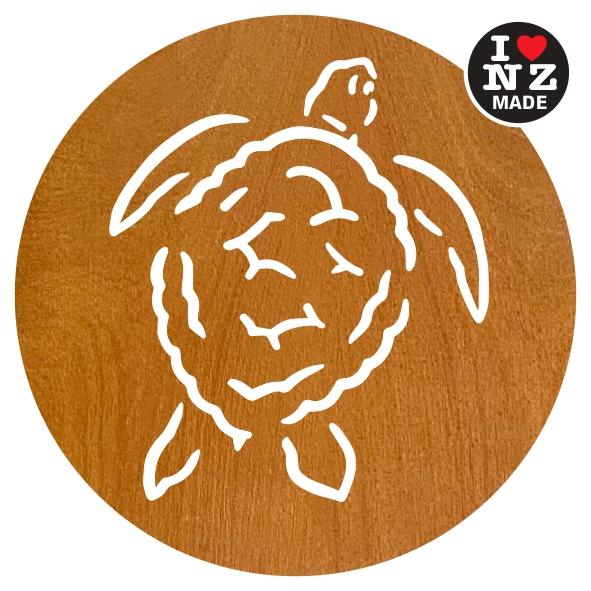C25SB-TUR Sophie Blokker Set of 4 Laser Cut Rimu Veneer Coasters - Turtle