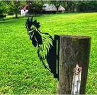 Y24Rooster1041 Peeping Laser Cut Rooster Metal Fence Art Black