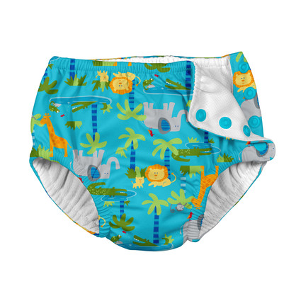 Snap Reusable Absorbent Swimsuit Diaper-Aqua Jungle
