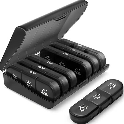 Mens 7 Day Pill Organiser Black 3 Compartment