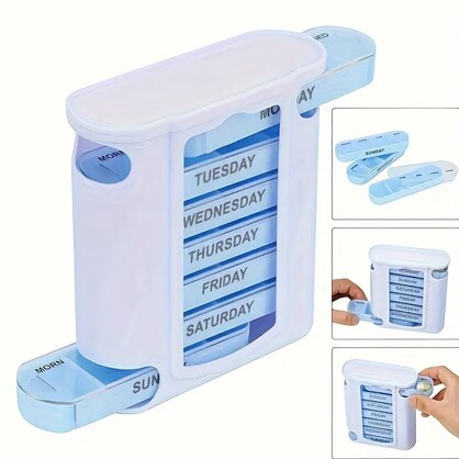 28 Grid Pill Organiser 4 Compartment White/Blue