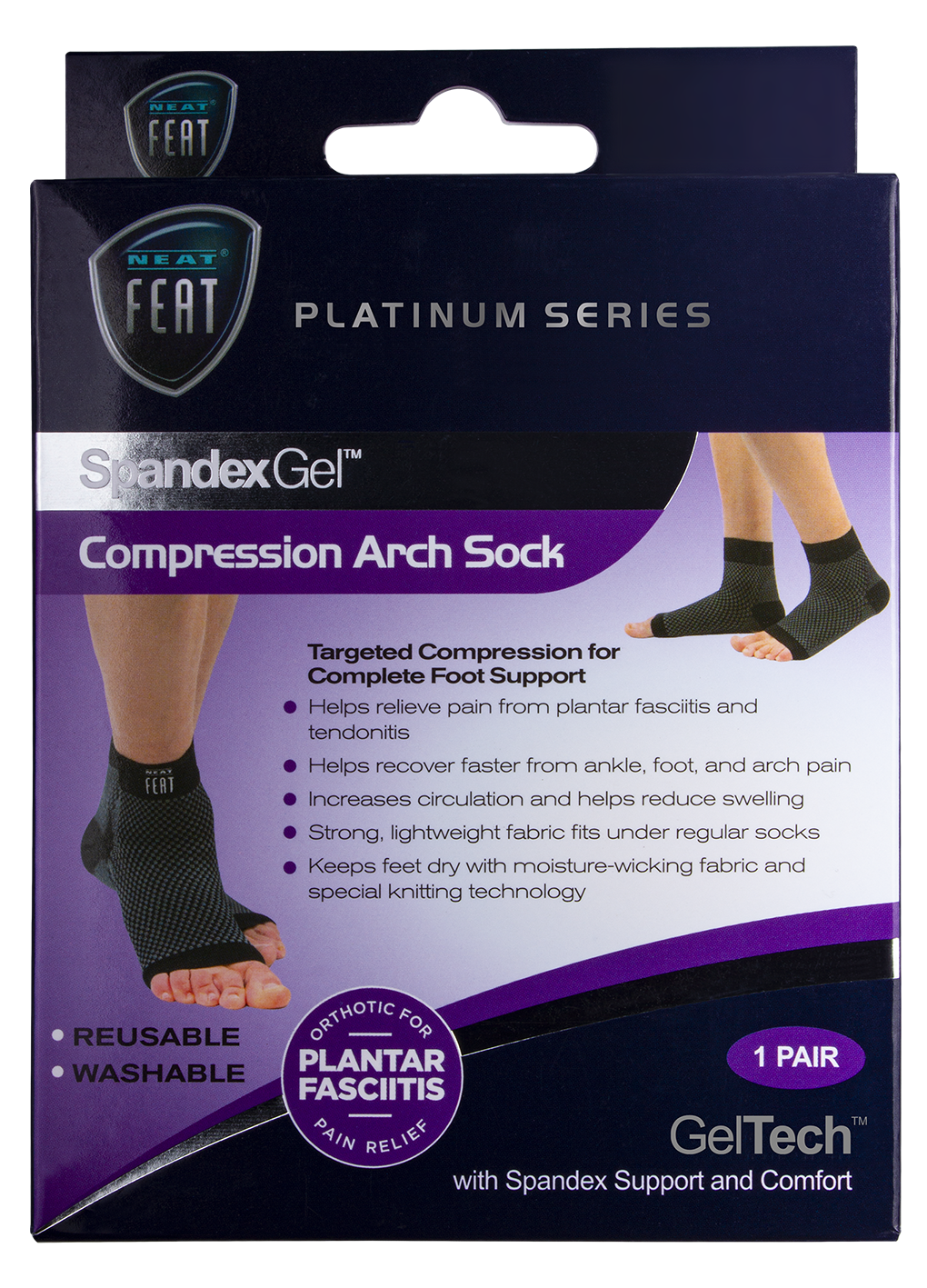 Spandex Gel Compression Arch Sock Large