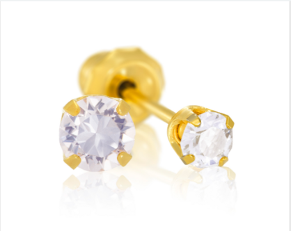 INV POST PIERCING STS 24K GP 3MM CZ CLEAR