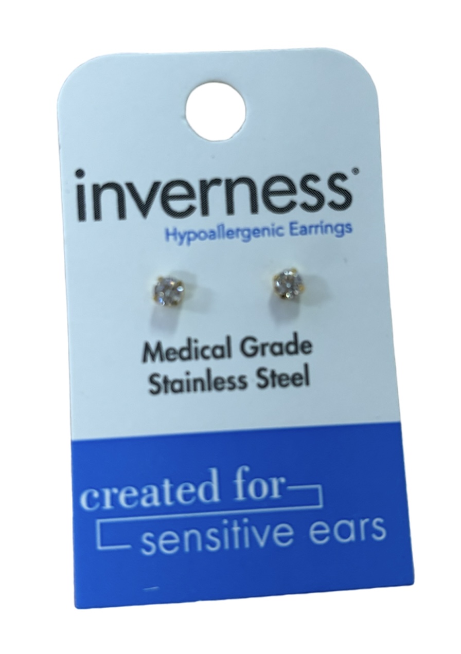 INV POST PIERCING STS 24K GP 3MM CZ CLEAR