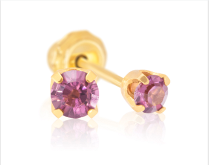 INV POST PIERCING STS 24K GP 3MM CZ PINK