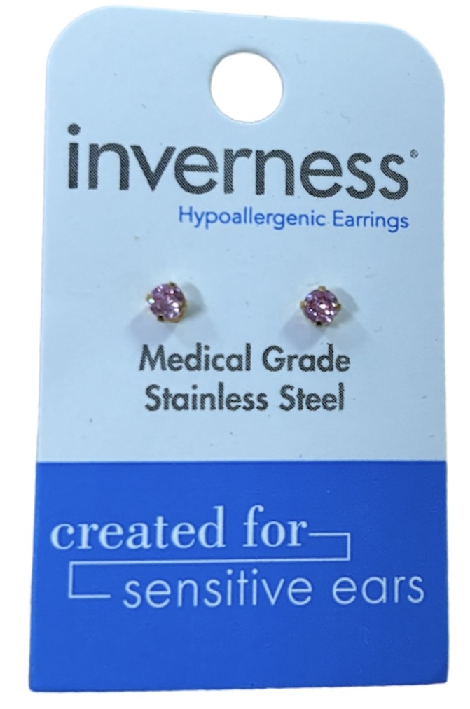 INV POST PIERCING STS 24K GP 3MM CZ PINK