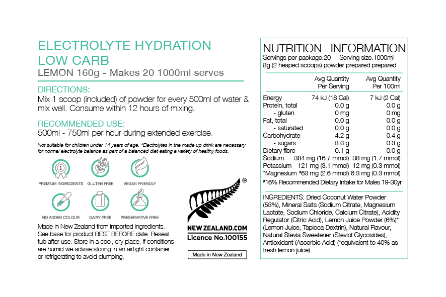 PURE ELECTROLYTE HYDRATION L-CARB TUB 160G - LEMON
