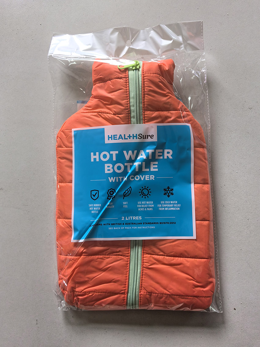 HEALTH + SURE HOT WATER BOTTLE 2L WITH ORANGE JACKET COVER