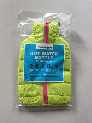 HEALTH + SURE HOT WATER BOTTLE 2L WITH GREEN JACKET COVER