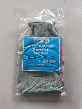 HEALTH + SURE HOT WATER BOTTLE 2L WITH GREEN MONSTER COVER