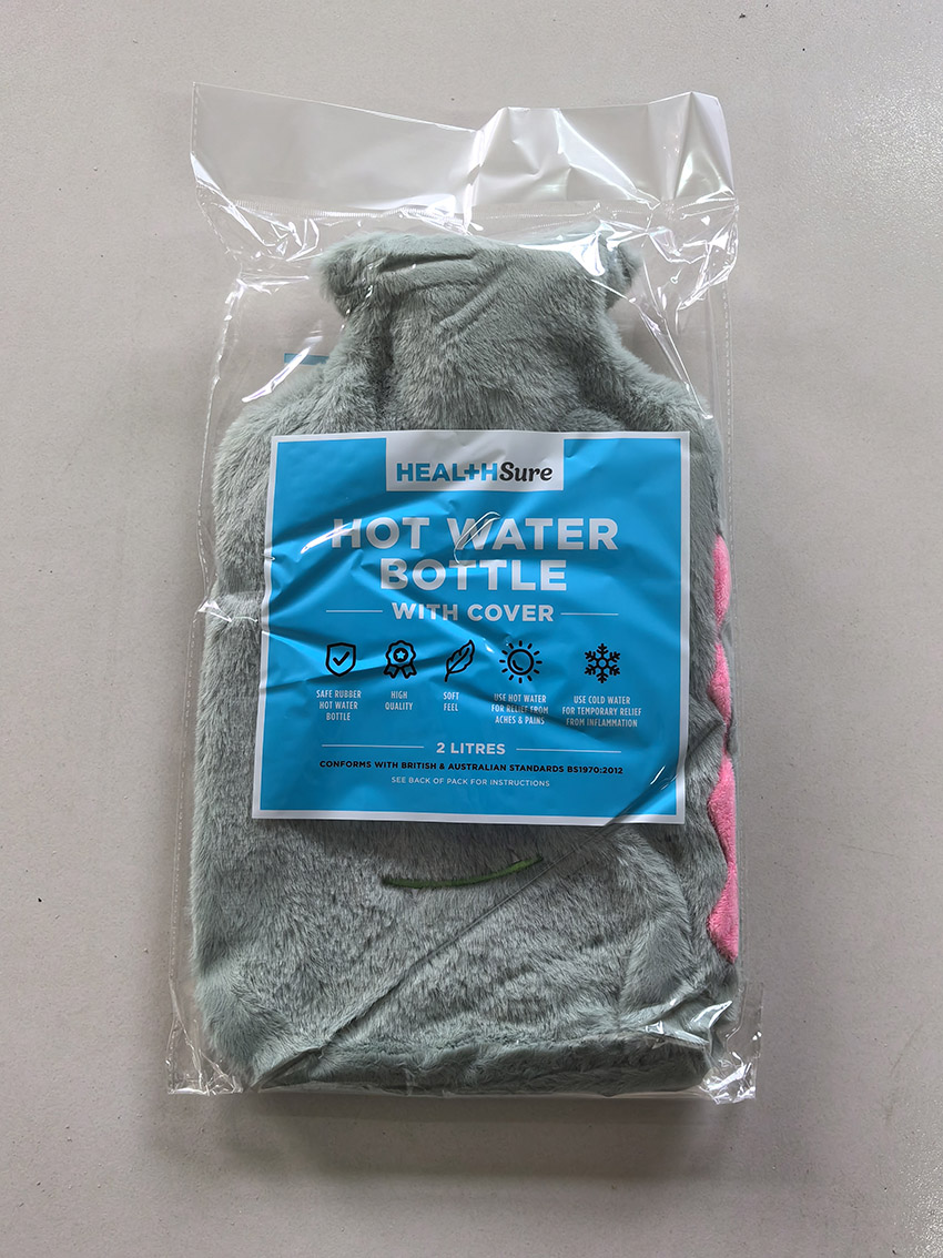 HEALTH + SURE HOT WATER BOTTLE 2L WITH GREEN MONSTER COVER