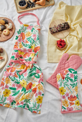 Fleur Darling Apron 83x68x0.05cm Pink & Yellow Floral Multi